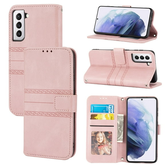 Dteck for Samsung Galaxy S21 FE Flip Wallet Case, PU Leather Case with Cart Slot Kickstand and Lanyard Strap Shockproof Protective Case for S21 FE 6.4" 2021 Women Men, Pink