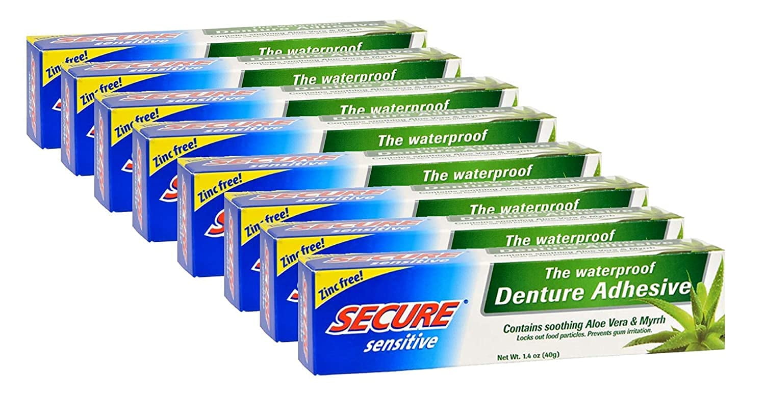 Secure Sensitive Gums Waterproof Denture Adhesive Zinc Free with Aloe