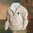 thumbnail image 2 of VSSSJ Men's Fleece Jackets Sweatshirts Vintage Quarter Zip Pullover Cross Graphic Print Casual Long Sleeve Stand Collar Country Sweatshirt Khaki XXL, 2 of 3