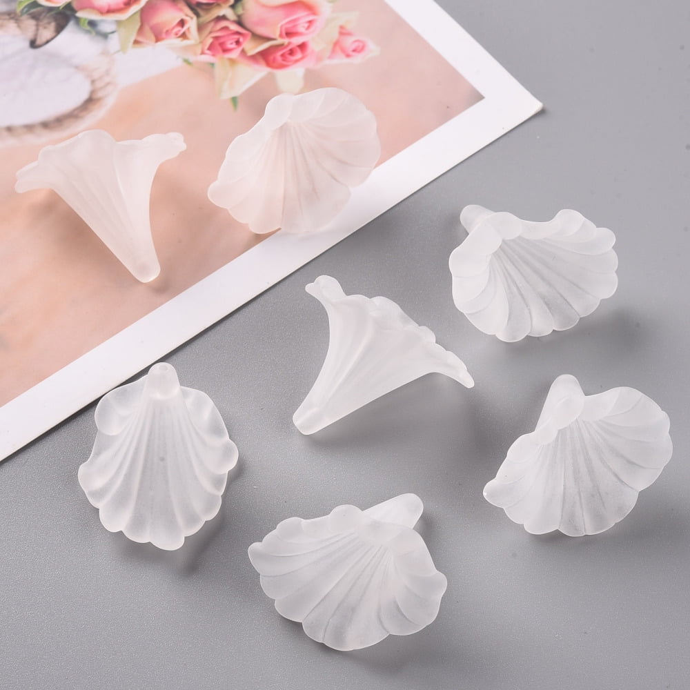 500gs Transparent Acrylic Beads Calla Lily Frosted Clear 40.5x33x35mm Hole: 1.8mm about 135pcs/500g