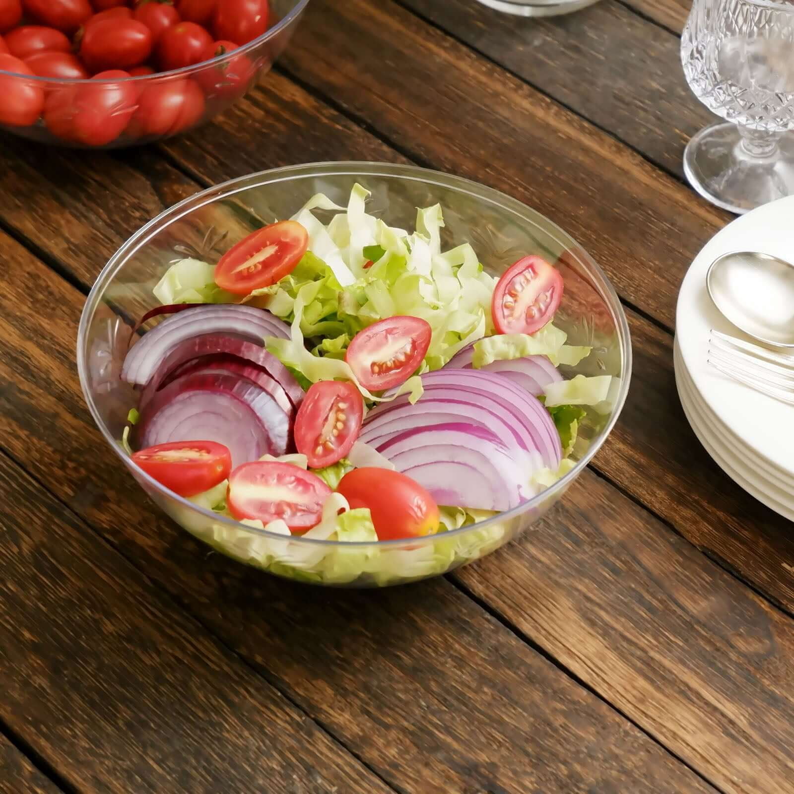 Efavormart 4 Pack - Clear Round Disposable Serving Bowls - 32Oz Plastic Salad Bowls for Wedding, Party, Banquet, Home, Picnic, Outdoor, Dinnerware, Restaurants, Desserts, Cereals, Soups