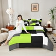 thumbnail image 4 of Erosebridal Modern Abstract Bedding Sets Queen with Comforter, Square Geometric Duvet Insert, Green Yellow Reversible Comforter Sets Queen Size, Ultra Soft Bedroom Decorative, 3pcs, 4 of 8