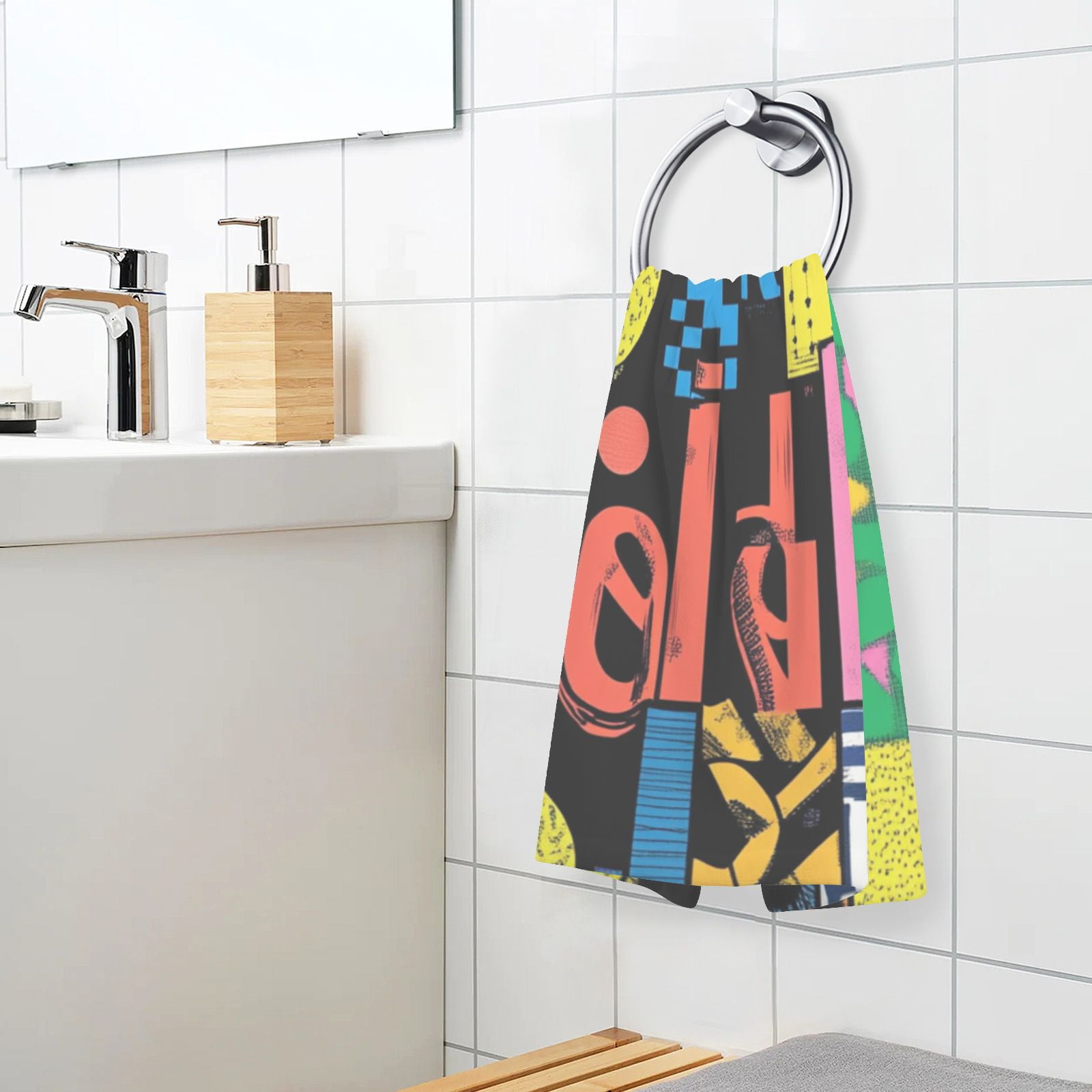 Letters Colorful Hand Towels Cotton Bath Towels Large Face Towels Absorbent for Bathroom 2 Packs