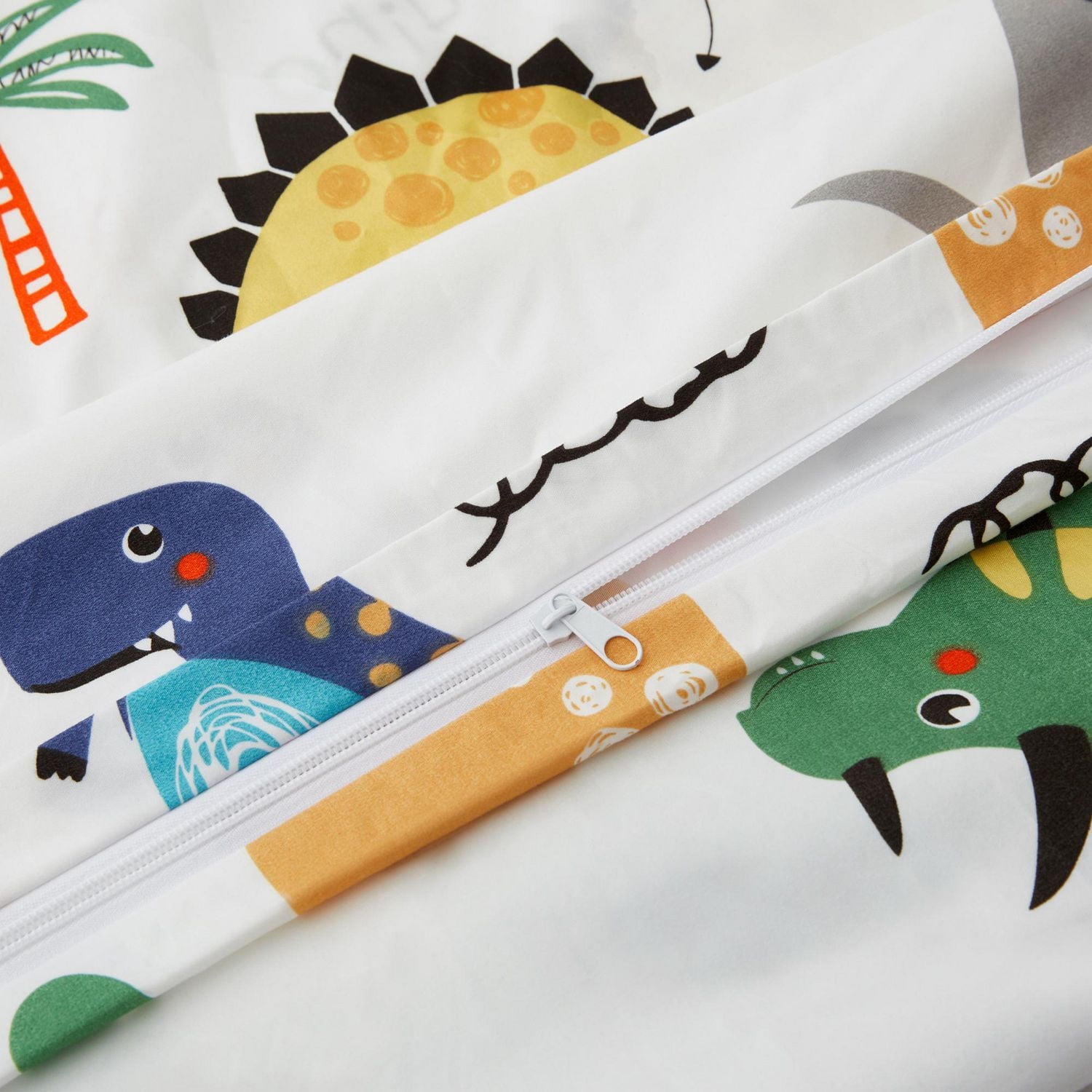 Marina Decoration Kids Boys Toddlers Cute Printed 600 Thread Count Soft Cotton Blend Percale Duvet Cover Set with Corner Tie and Zipper, Cartoon Dinosaur Zoo Dino Pattern