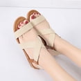 thumbnail image 4 of Sandalias Planas Con Boca Pez para Mujer Sandalias Romanas Con Correa Elástica (Beige 37), 4 of 8
