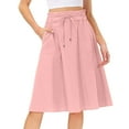 thumbnail image 2 of vigerkar Women Casual Cotton Linen Skirts Frill Tie Waist A-Line Midi Skirt with Pockets Pink, L, 2 of 5