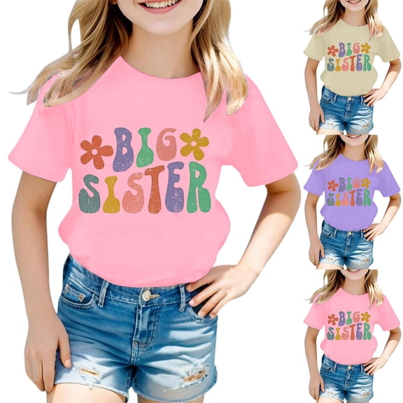 ibiyuan Big Sister Shirts for Girls Size 10 12 Promoted To Big Sis T-Shirt Baby Announcement Sign Graphic Short Sleeve Girls Shirts Sibling Outfits Tees Toddler Girl Tops 5t