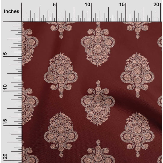 oneOone Cotton Silk Fabric Leaves & Floral Block Print Sewing Fabric BTY 42 Inch Wide