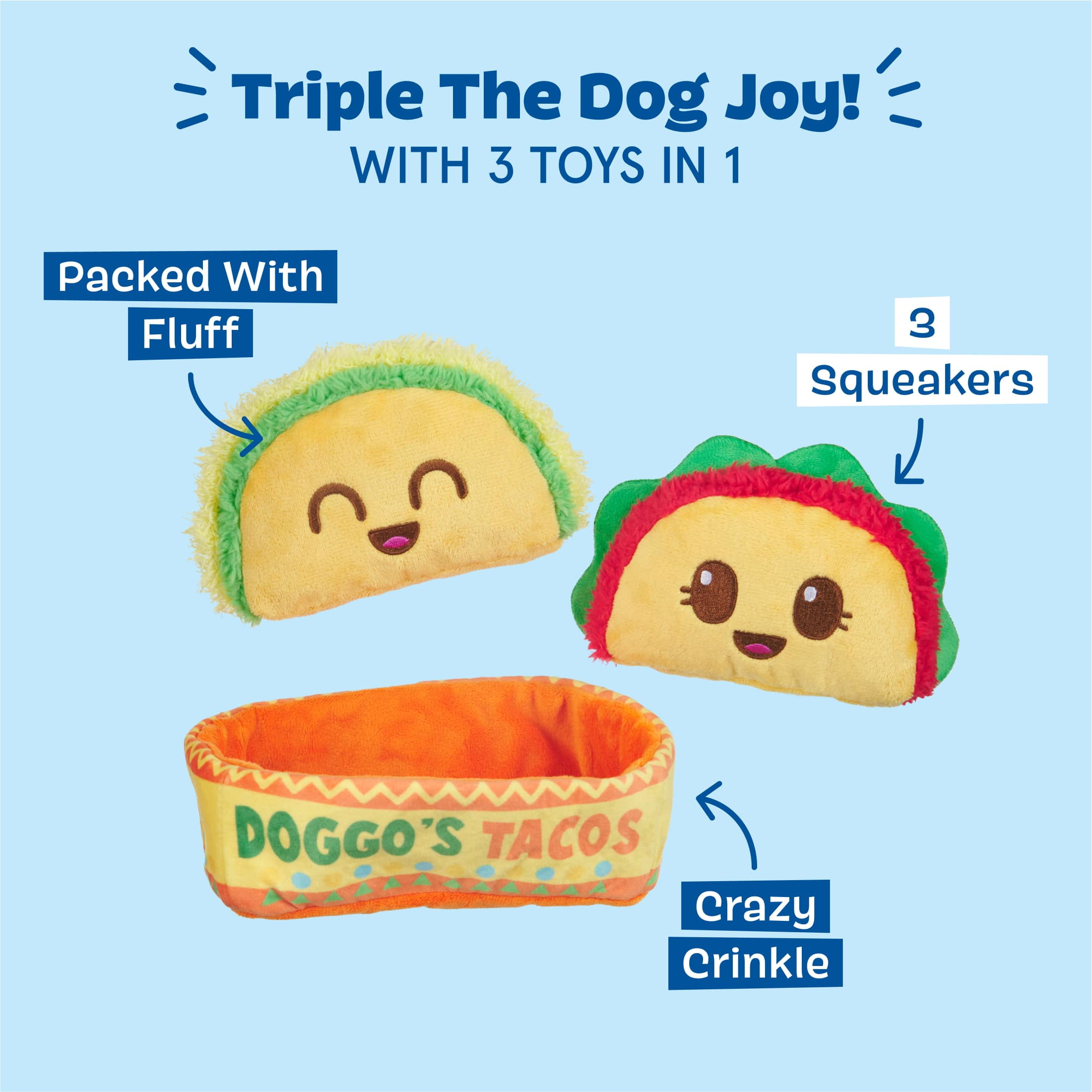 BARK Doggos Tacos Plush Multi-Part Dog Toy, Small to Medium Dogs