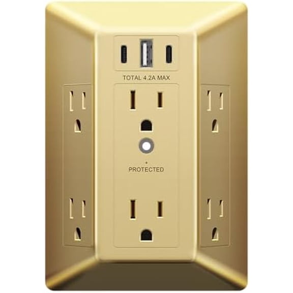 6 Outlet Surge Protector Extender with 20W 4.2A 3 Type A/C Chargers, UL-Listed, Tamper-Resistant Receptacle, 1500 Joules, Multi Plug Wall for Office,