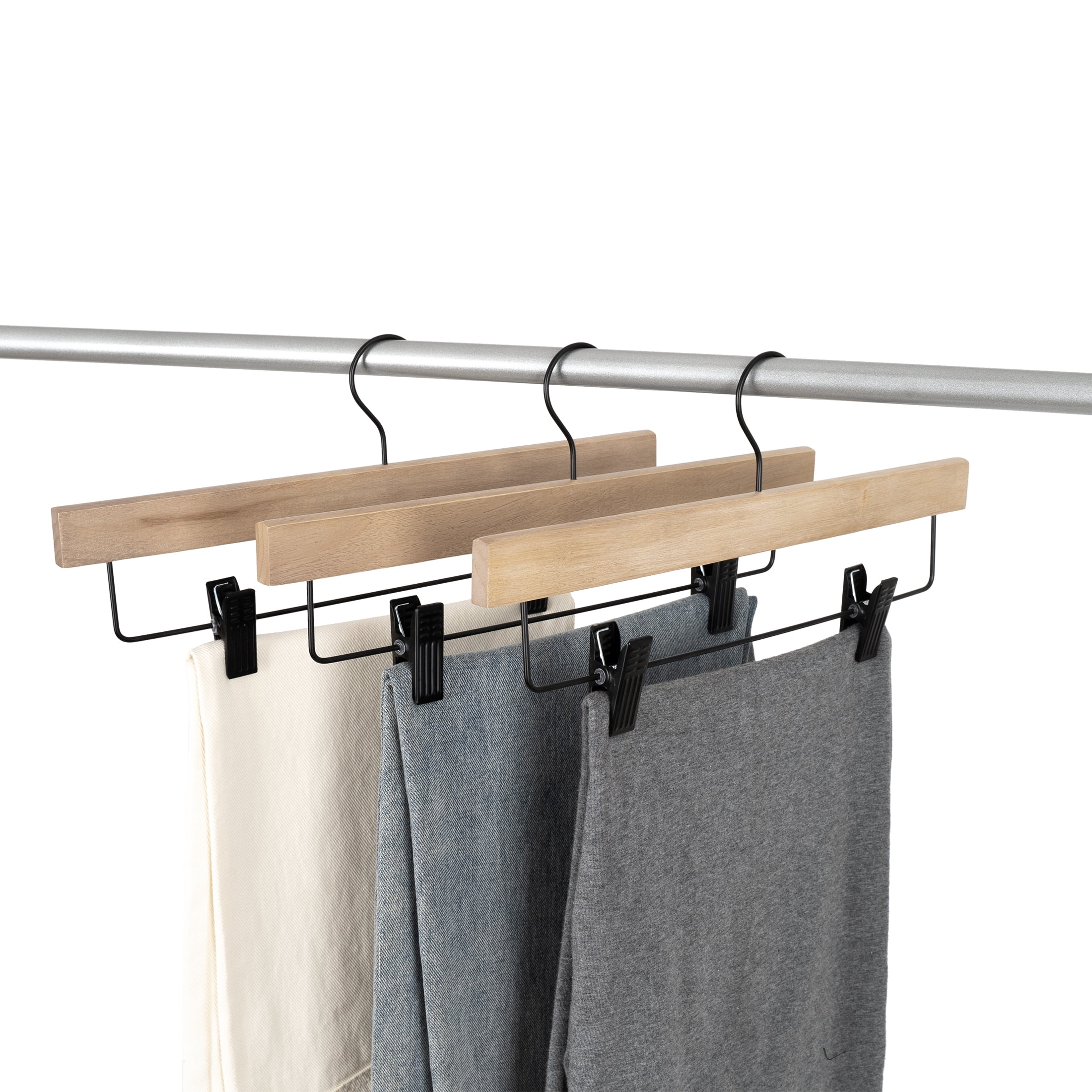 (5 pack) Better Homes & Gardens 3-Pack Wood Pant Hangers, Natural Wood