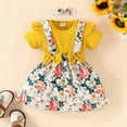 thumbnail image 2 of Lovskoo 1-18 Months Infant Toddler Baby Girls Romper Dress Set Ruffle Jumpsuits Clothes Short Sleeve Outfits Top With Straps Dress and Headband Set Yellow, 2 of 8