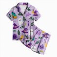 thumbnail image 4 of Cdudpw Halloween Girl Silk Pajamas Sets Ghost Halloween Print Button Up Shirt and Shorts Sleepwear 2 Piece Pjs Outfits(A031-Light Purple), 4 of 5