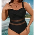 thumbnail image 2 of High Waisted One Piece Swimsuit for Women Vintage Ruched Open Back Slimming Bodycon Twist Front Black Swimwear L-5XL, 2 of 8