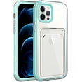 thumbnail image 2 of Compatible with iPhone Case,Cute Credit Card Holder Slot Color Edge Frame Border Camera Lens Protective TPU Bumper Clear Wallet Soft Shockproof Cover Phone Case (NBlue,iPhone 12), 2 of 5