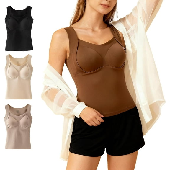 Thickened Warm Tank Top with Shelf Bra, Women's Warm Tank Top with Shelf Bra, Camisole Sleeveless