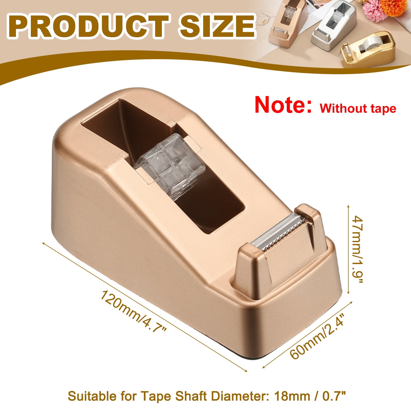 Tape Dispenser Desk, Heavy Duty Tape Dispenser Desktop Light Luxury Frosted Dispensers Holder Non-Skid Base Elegant for Home Office Desktop Small Business Gift, Rose Gold