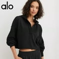 thumbnail image 2 of A-L-O Womens Cropped Sweatshirt Loose V Neck Hoodies Casual Long Sleeve Workout Hooded Sweatshirt Tops, 2 of 9
