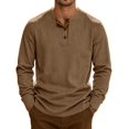 thumbnail image 2 of Mens Long Sleeve Henley Shirts Muscle Fit Ribbed Knit T-Shirt Lightweight Thermal Undershirts Workout Athletic Tee Shirt Brown L, 2 of 9