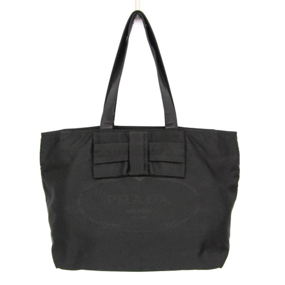 Pre-Owned Prada TESSUTO Ribbon Women's Nylon,Leather Tote Bag Black