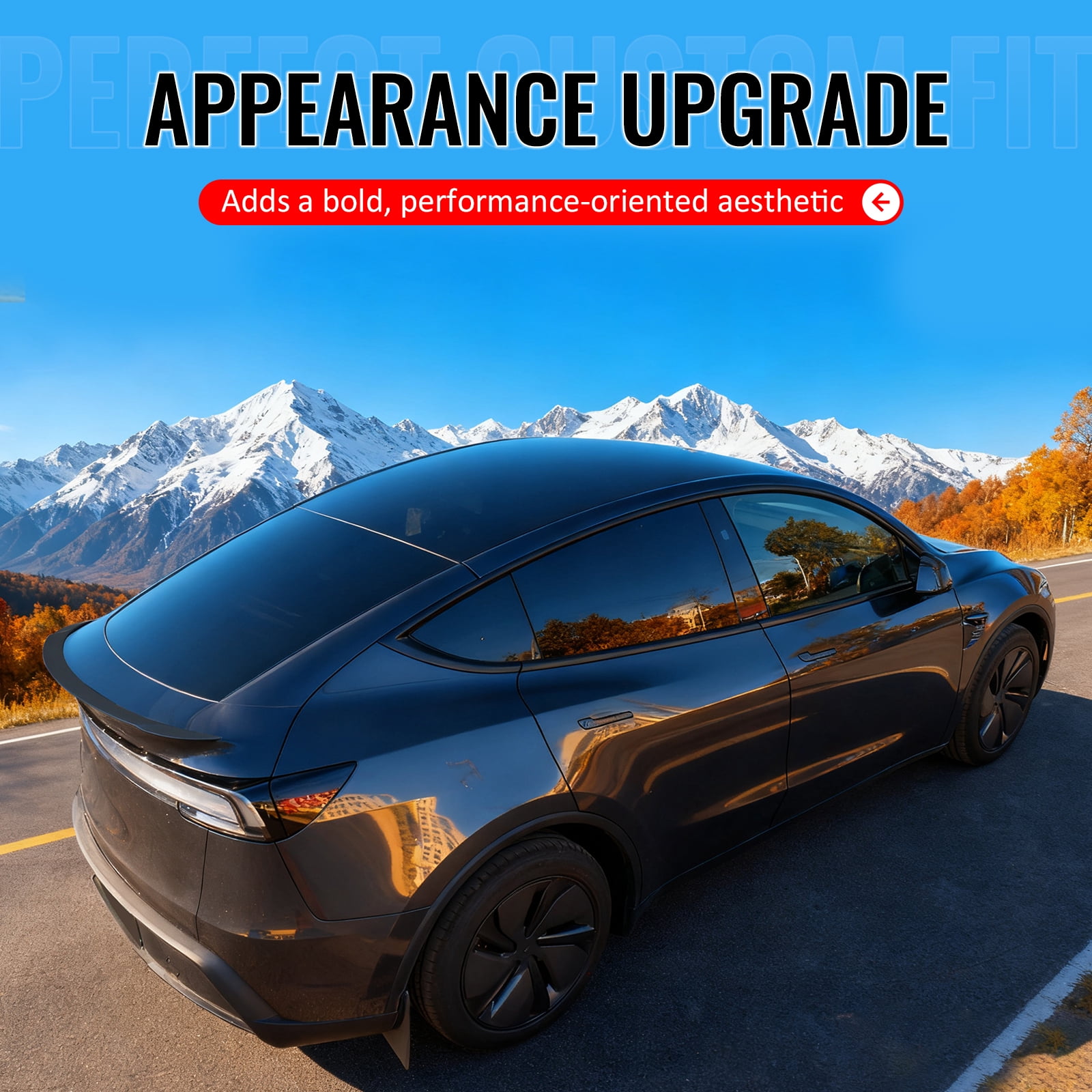 Ikon Motorsports Trunk Spoiler Compatible with 2026 Tesla Model Y Juniper, P Style Matte Black ABS Plastic Add-on Rear Trunk Lid Spoiler Wing Lip