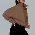 thumbnail image 4 of Baqcunre Hoodies For Women Women's Full Zip Fleece Jacket Warm Long Sleeve Stand Collar Crop Coat Womens Jacket Fall Outfits Women Trendy Brown XXL, 4 of 8
