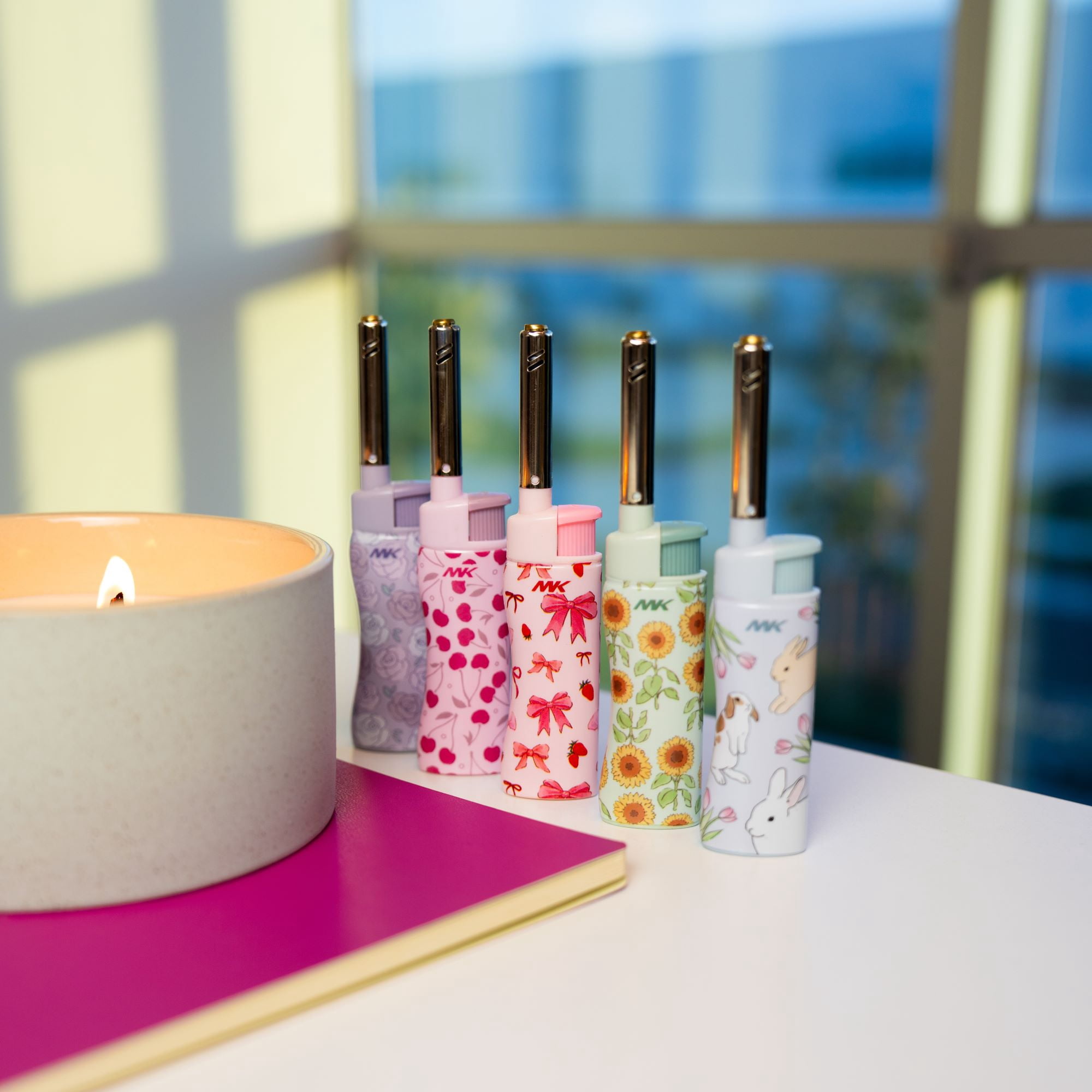 MK Lighter Candle Lighters, Windproof Flame, Ideal as Lighters for Candle, BBQ Lighters, Camping Lighters, Outdoor Lighters, Charm Series, Butane Refillable Lighters (5PC)