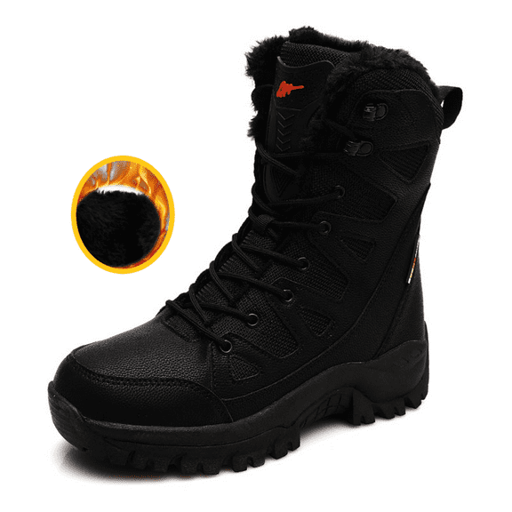 Cyiecw Waterproof Snow Boots for Men and Women Outdoor Mid-tube Lace Winter Warm Plus Velvet Snow Cotton Shoes Thick-soled High-top Boots