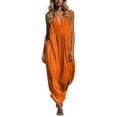 thumbnail image 5 of Puyaiuu Women Slimming V Neck Sleeveless Solid Maxi Dress With Side Pockets Casual Daily Sundress Orange M Gift, 5 of 6