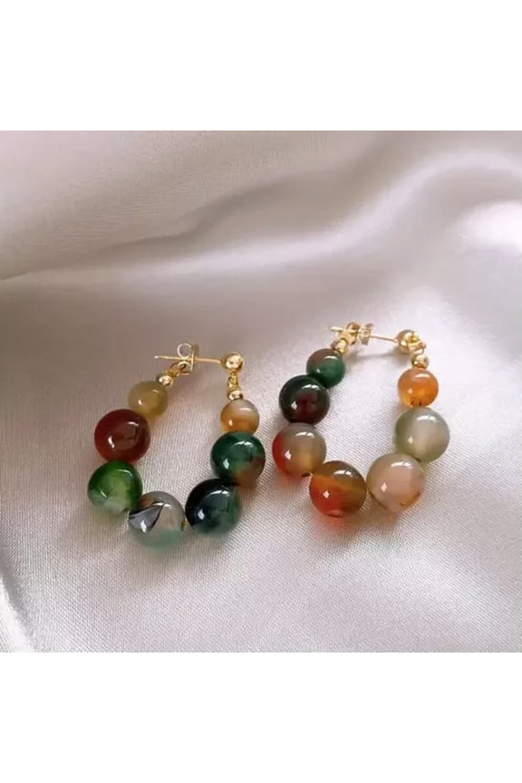 Exquisite Colorful Imitation Jade Design Hoop Earrings Vintage Elegant Style New