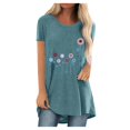 thumbnail image 3 of CHOK Womens Plus Size Clearance Women Ladies Button Print Round Neck Short Sleeve Irregular T-shirt Blouse Tops, 3 of 5