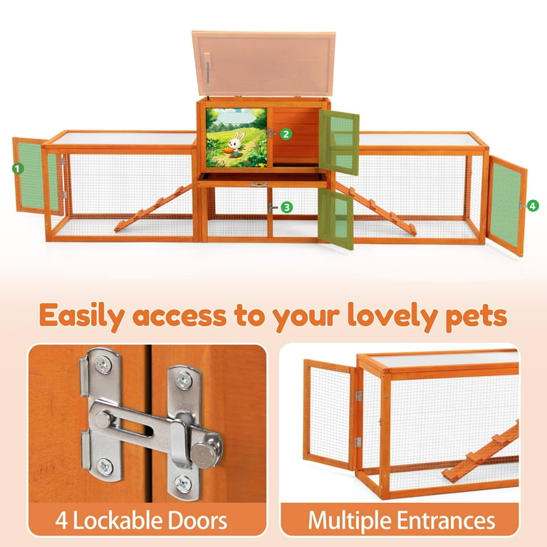 HUNNY☀︎︎7 COZIWOW XL 94'' 2-Tier Rabbit Hutch, Guinea Pig House