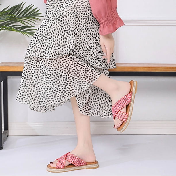 Pantuflas de fondo plano para mujer tejidas informales de tendencia cómoda de nuevo estilo de verano Wmkox8yii hj789