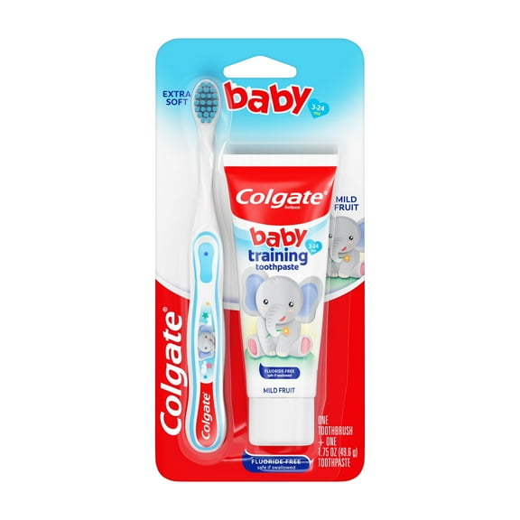 Colgate Baby Toothbrush and Fluoride Free Training Toothpaste Kit, Bubblefruit, 1.75 oz, 3-24 Months