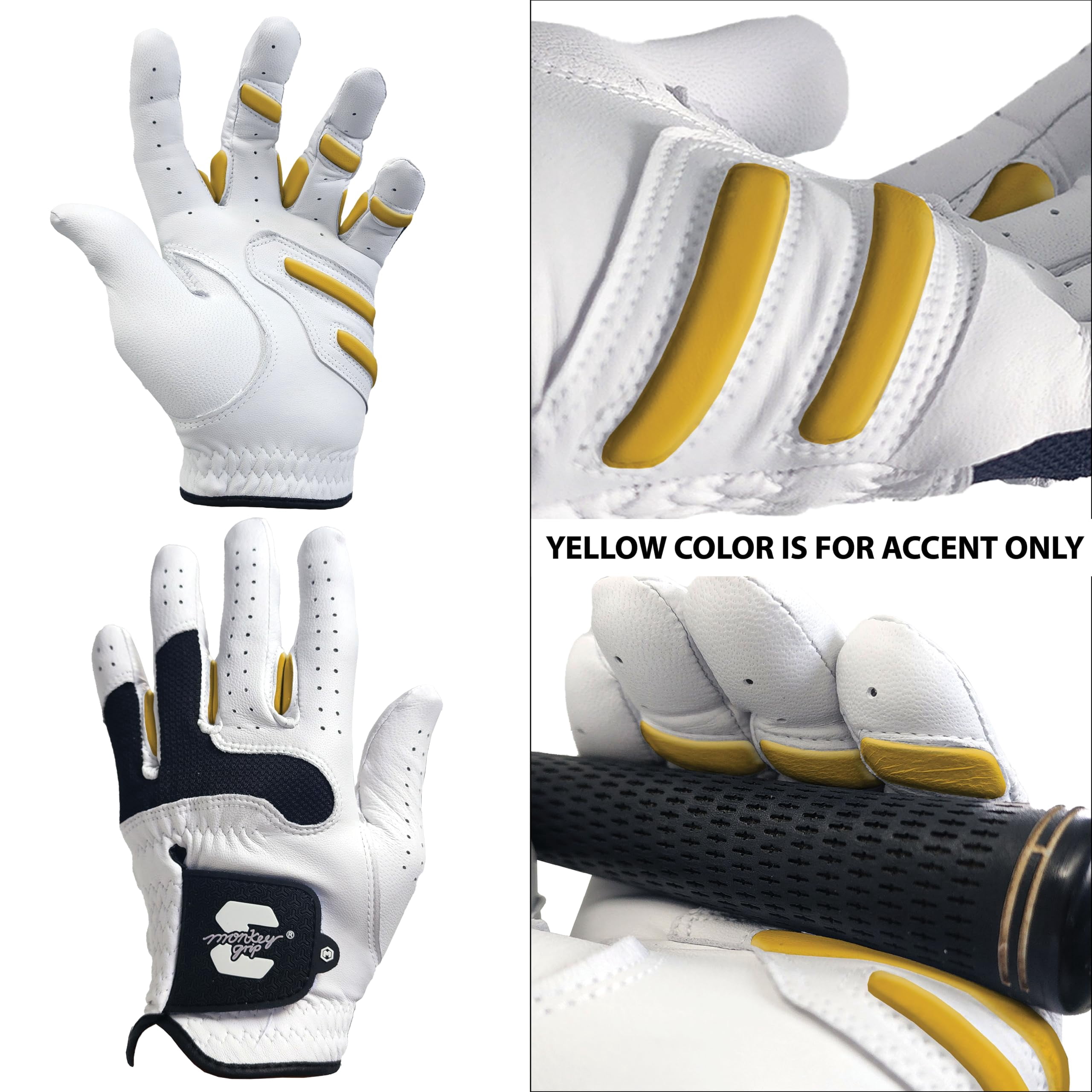 Golf Glove Bearing Capacity Non Slip No Slice Pad Leather Power Left Hand  Man-small White