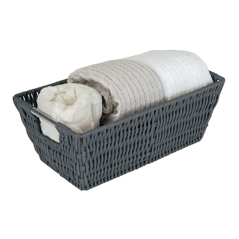 Simplify Small Shelf Rattan Tote Storage Basket in Charcoal