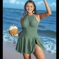 thumbnail image 4 of Traje de Baño de Talla Grande con Control de Abdomen, Estilo Vintage, Clásico, Transpirable, para Mujer. Verde XL, 4 of 10