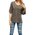 thumbnail image 1 of Femmes T-shirt Évasé Manches Courtes Femmes V en Vrac Haut V Col Blouse Décontractée, Léopard, M, 1 of 6
