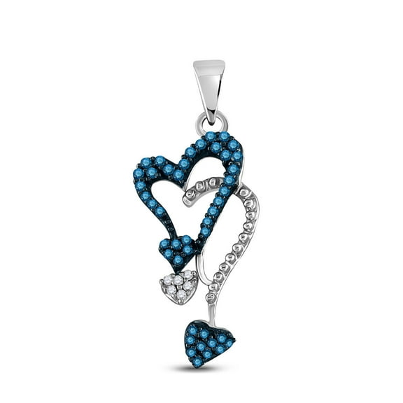 Ladies Heart Pendant Blue Color Enhanced 925 Sterling Silver Natural Diamond .20 Cttw 29x11mm bail 2.5mm.