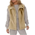 thumbnail image 2 of Women's Fleece Vest Outerwear Sleeveless Lightweight Zip Jackets Warm Soft Vests with Zipper Pockets Khaki M, 2 of 9