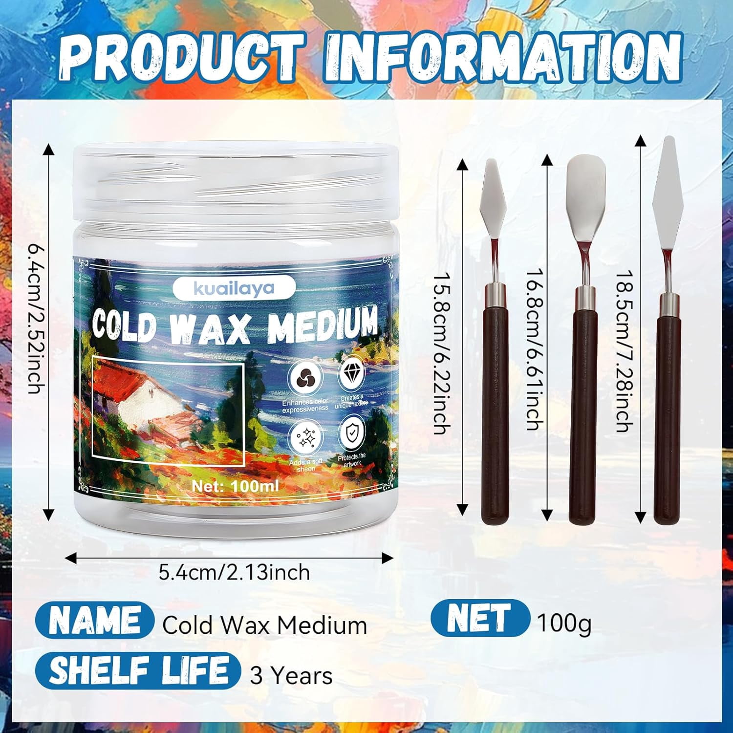 Cold Wax Medium, Cold wax Watercolor Waxs Sealer, Creating Unique Texture Presents Elegant Matte Finish Increases Adhesion and Stability of Pigments Protects Painting Low odor, 3.38 oz