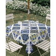 thumbnail image 3 of Square Outdoor Tablecloth with Umbrella Hole Bohemia Style Outside Table Cloth Waterproof Patio Table Cover Abstract Middle Century Aztec Pattern Blue Zipper Tablecloths for Picnic Camping 54x54 Inch, 3 of 8