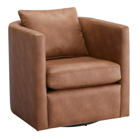 Comfort Pointe Sheldon Saddle Brown Faux Leather Swivel Barrel Chair