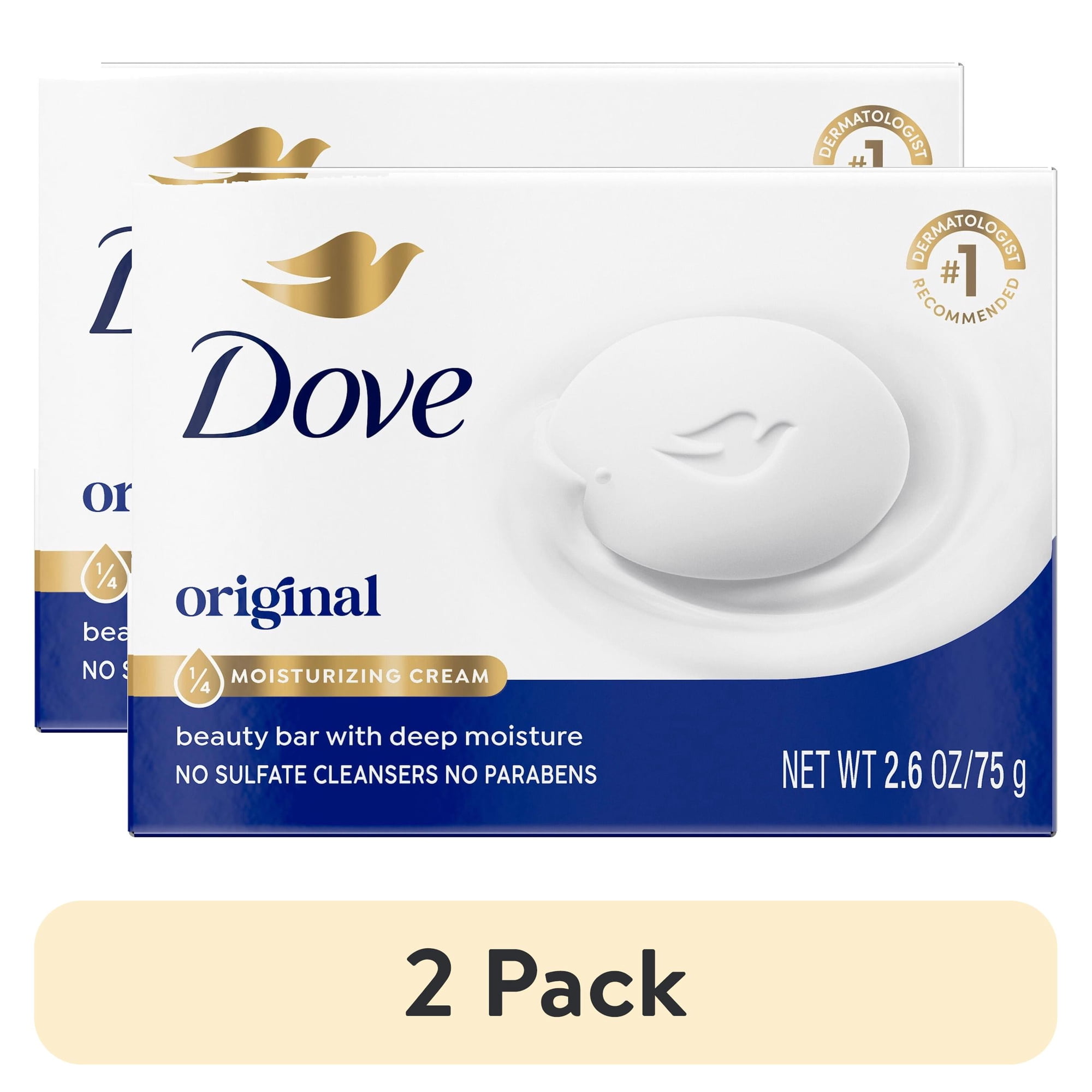 (2 pack) Dove Beauty Bar Soap For Soft, Smooth Skin, Original, With 1/4 Moisturizing Cream ,2.6 oz
