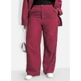 thumbnail image 3 of Rebdolls Women's Plus High Waisted Wide Leg Corduroy Pants - Burgundy - Medium, 3 of 4