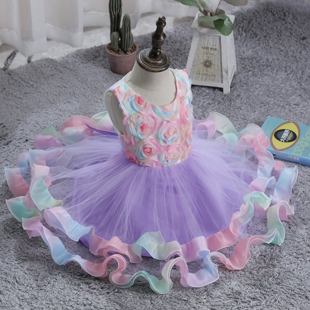 Vestido de niña, vestido de pastel colorido, vestido hinchado, vestido de niña, vestido de princesa