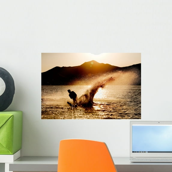 Silhouette Water Skier Wall Mural Decal Sticker, Wallmonkeys Peel & Stick Vinyl Graphic (18 in W x 12 in H