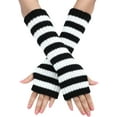 thumbnail image 2 of Dalrosia Striped Arm Warmers Long Fingerless Winter Gloves Knitted Elbow Length Women Gloves Warm Goth Gloves with Thumb Hole for Costume Accessories, 2 of 2