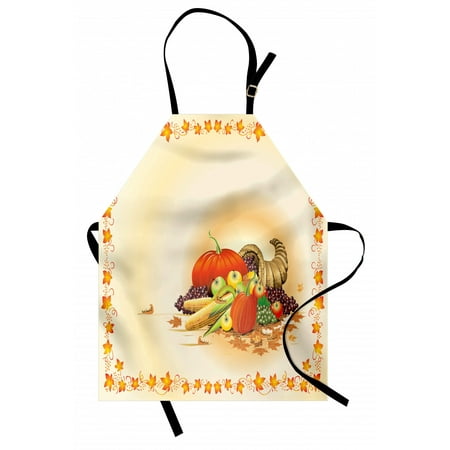 Harvest Apron  Maple Tree Frame with Rustic Composition for Thanksgiving Halloween Dinner Food  Unisex Kitchen Bib with Adjustable Neck for Cooking Gardening  Adult Size  Multicolor  by Ambesonne