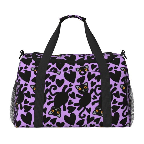 Balery Cartoon Black Cats Bolsa de Gimnasio para Mujeres, Bolsa de Viaje con Bolsillo Húmedo, Bolsa de Fin de Semana para Mujeres, Bolsa de Viaje Resistente al Agua